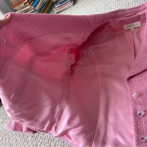 Escada Pink Women's Tweed Wool Blend Blazer Suit Jacket - Picture 15 of 15